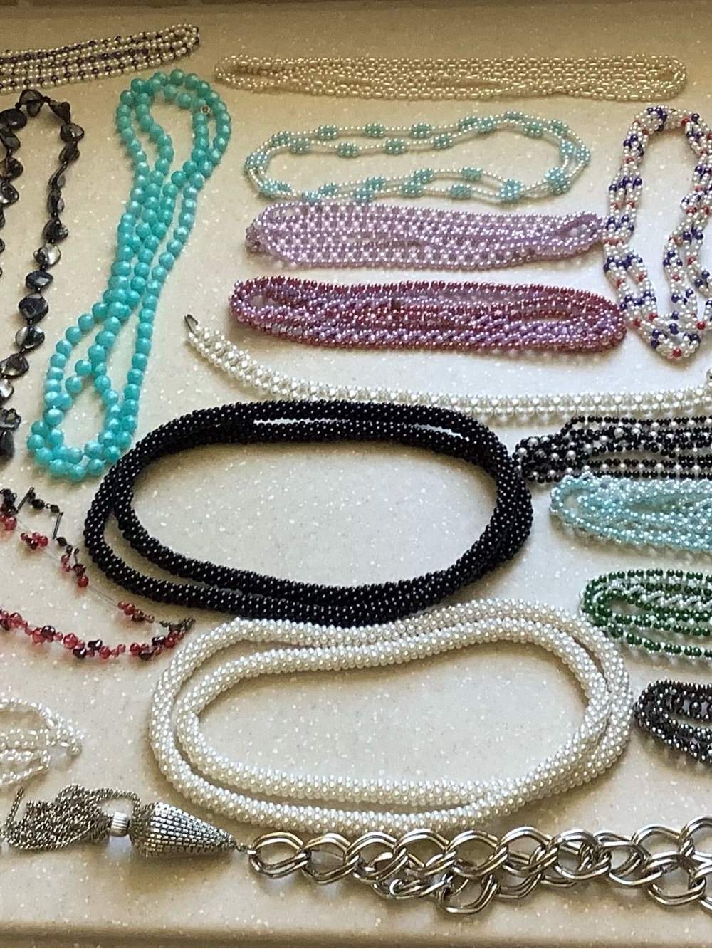 Lot of Costume Jewelry Beaded Necklaces Muliple Colors and a Bracelet